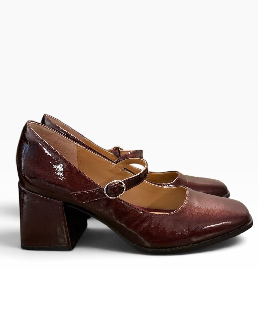 Rachel Zoe Livia Chunk Heel Square Toe Mary Jane Heels Burgundy- Size 8.5